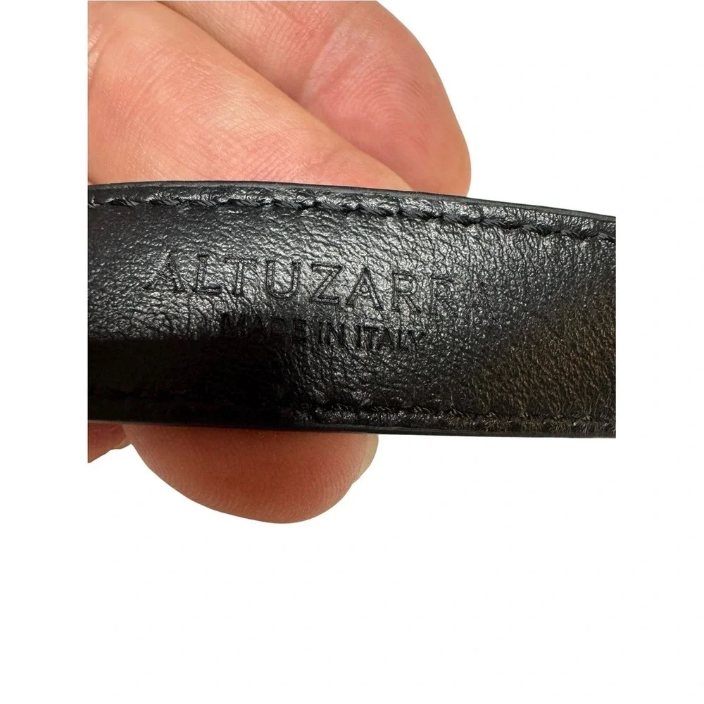 Altuzarra Black Leather Studded Buckle Belt Made Italy Silver Hardware Designer